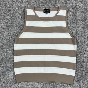 Major Major Sweater Vest Juniors Large Tan White Stripe Sleeveless Knit Preppy